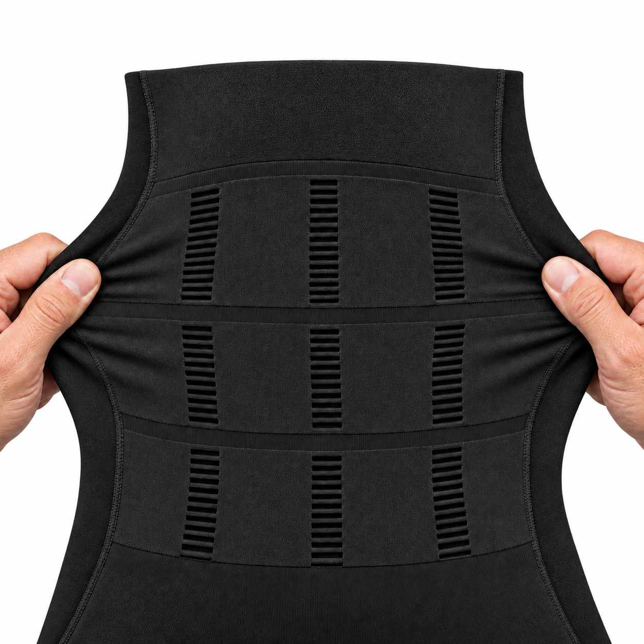 Deux mains montrent la souplesse des panneaux de maille abdominale